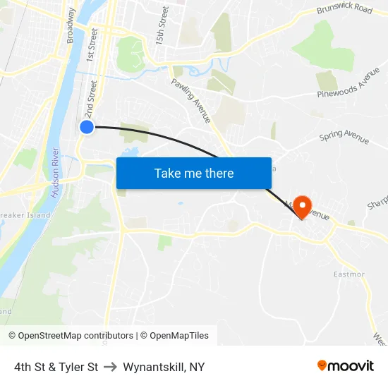 4th St & Tyler St to Wynantskill, NY map