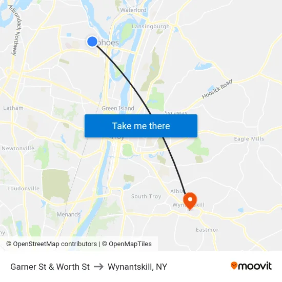 Garner St & Worth St to Wynantskill, NY map