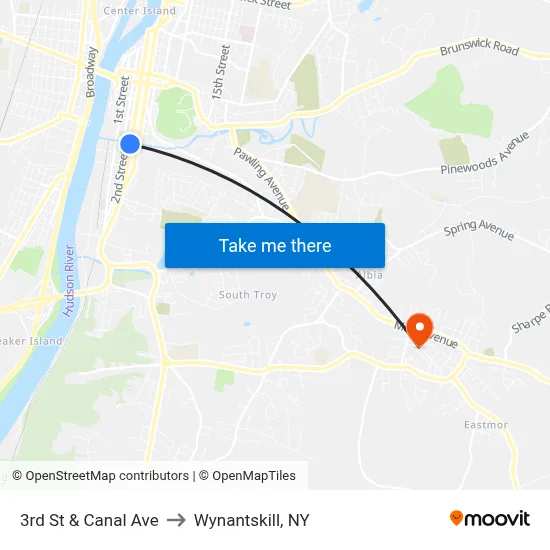 3rd St & Canal Ave to Wynantskill, NY map