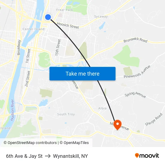6th Ave & Jay St to Wynantskill, NY map