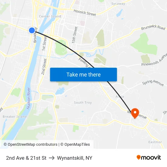 2nd Ave & 21st St to Wynantskill, NY map