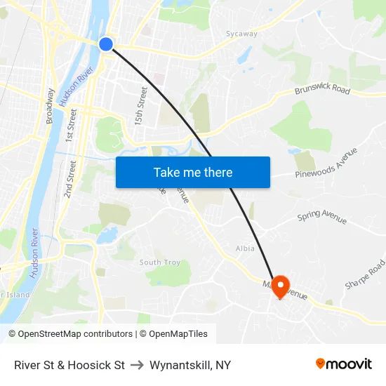 River St & Hoosick St to Wynantskill, NY map
