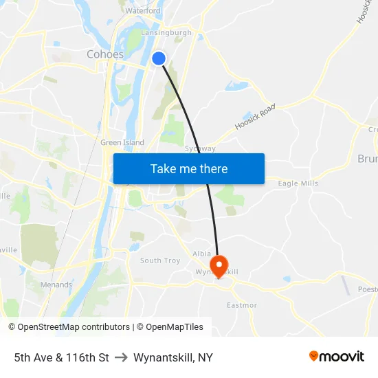 5th Ave & 116th St to Wynantskill, NY map