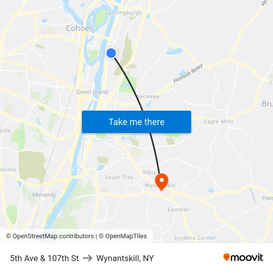 5th Ave & 107th St to Wynantskill, NY map