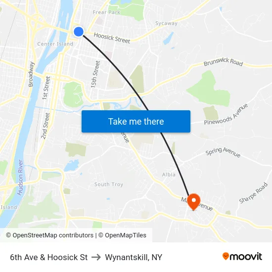 6th Ave & Hoosick St to Wynantskill, NY map