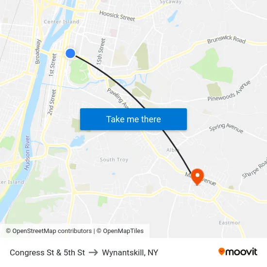 Congress St & 5th St to Wynantskill, NY map