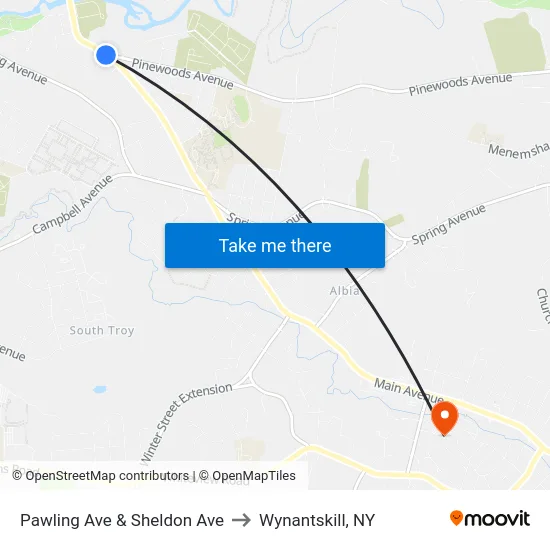 Pawling Ave & Sheldon Ave to Wynantskill, NY map