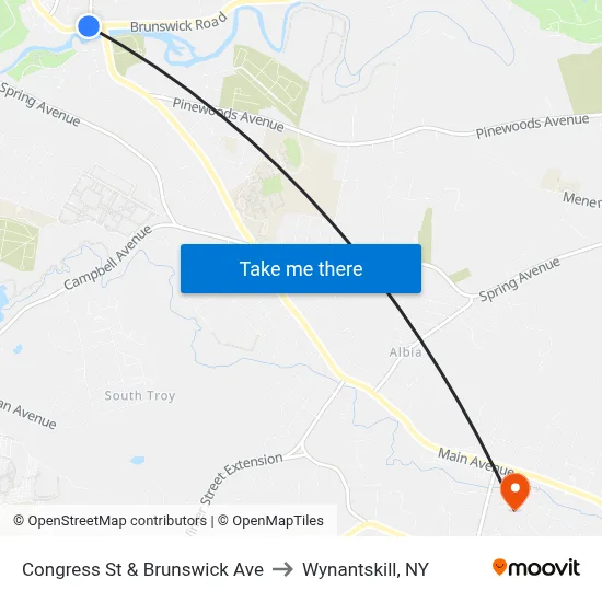 Congress St & Brunswick Ave to Wynantskill, NY map