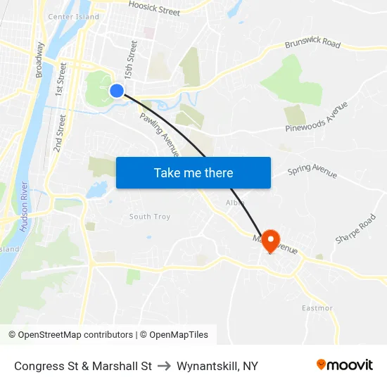 Congress St & Marshall St to Wynantskill, NY map