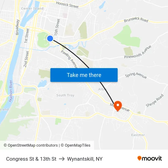 Congress St & 13th St to Wynantskill, NY map