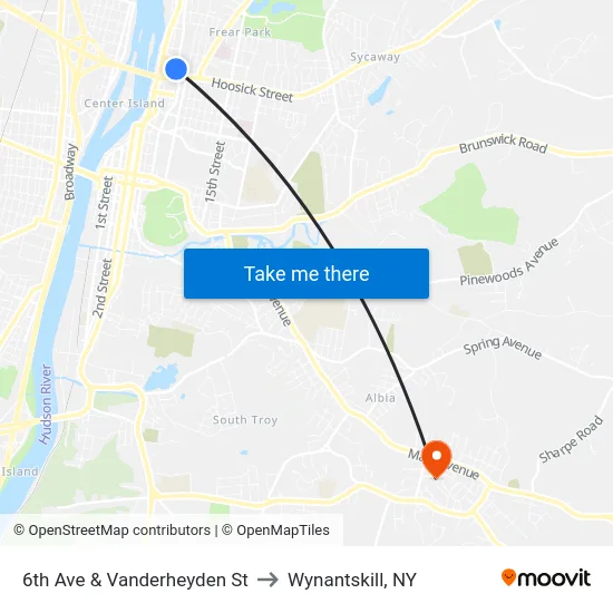 6th Ave & Vanderheyden St to Wynantskill, NY map