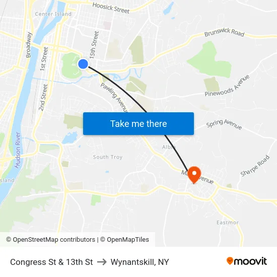 Congress St & 13th St to Wynantskill, NY map
