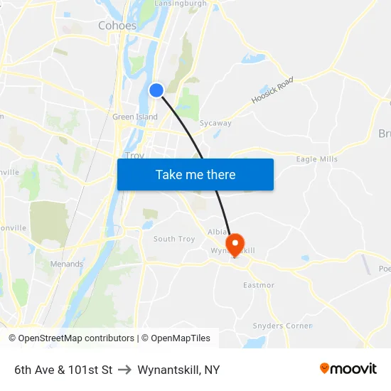6th Ave & 101st St to Wynantskill, NY map