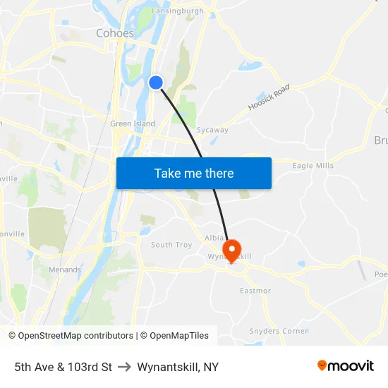 5th Ave & 103rd St to Wynantskill, NY map