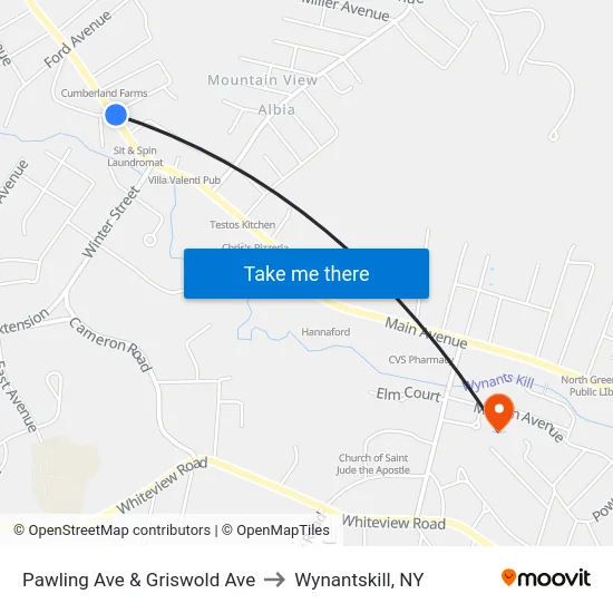 Pawling Ave & Griswold Ave to Wynantskill, NY map