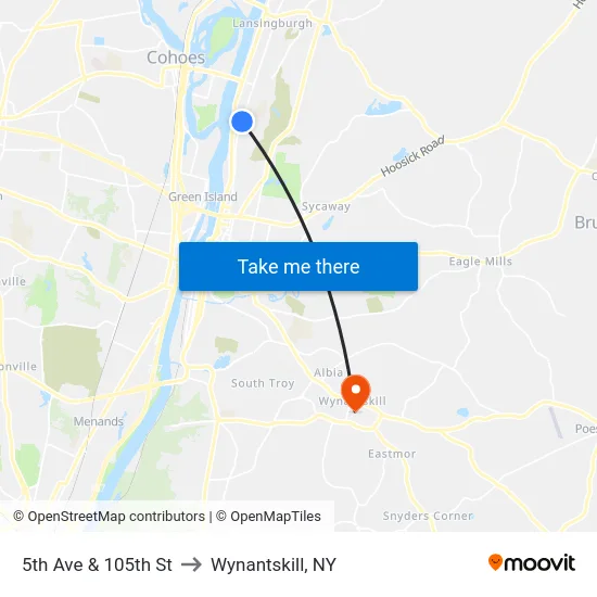 5th Ave & 105th St to Wynantskill, NY map