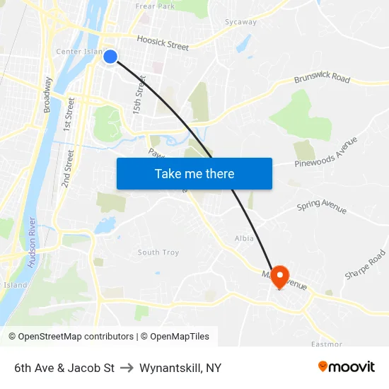 6th Ave & Jacob St to Wynantskill, NY map