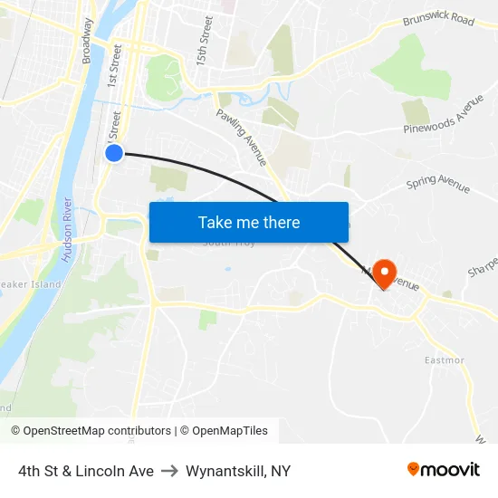 4th St & Lincoln Ave to Wynantskill, NY map
