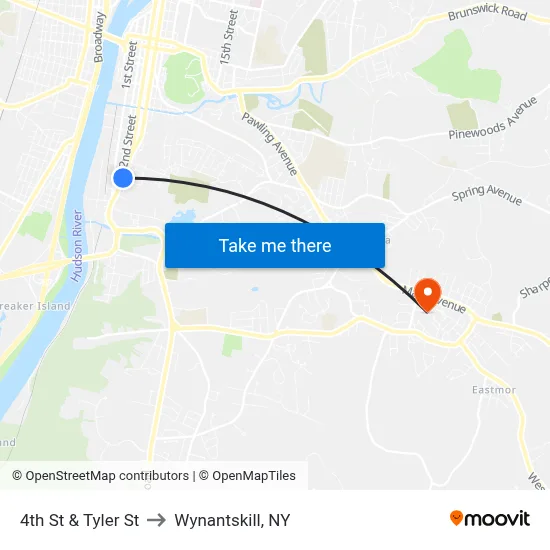 4th St & Tyler St to Wynantskill, NY map