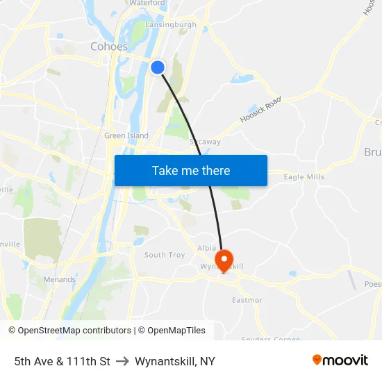 5th Ave & 111th St to Wynantskill, NY map