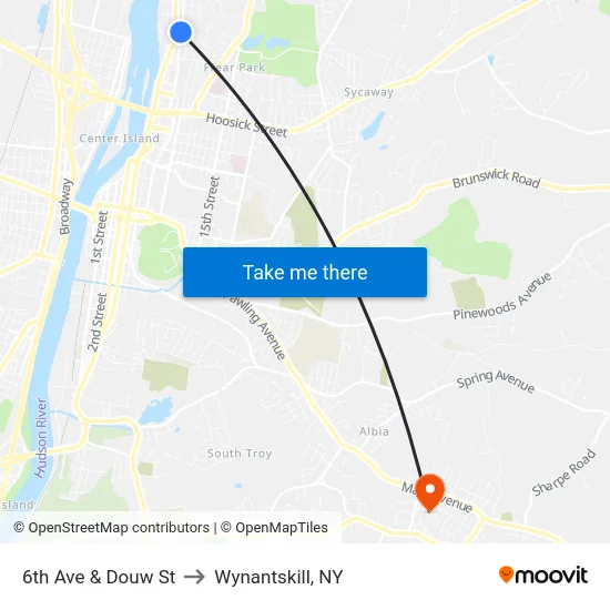 6th Ave & Douw St to Wynantskill, NY map