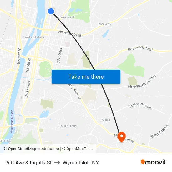 6th Ave & Ingalls St to Wynantskill, NY map
