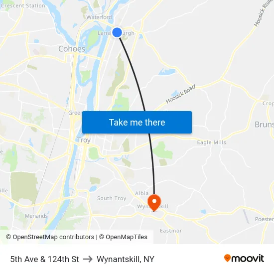 5th Ave & 124th St to Wynantskill, NY map