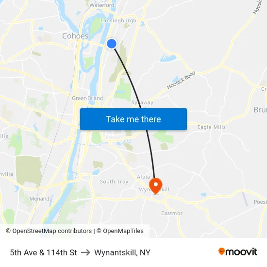 5th Ave & 114th St to Wynantskill, NY map