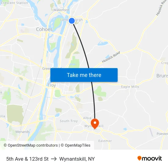 5th Ave & 123rd St to Wynantskill, NY map