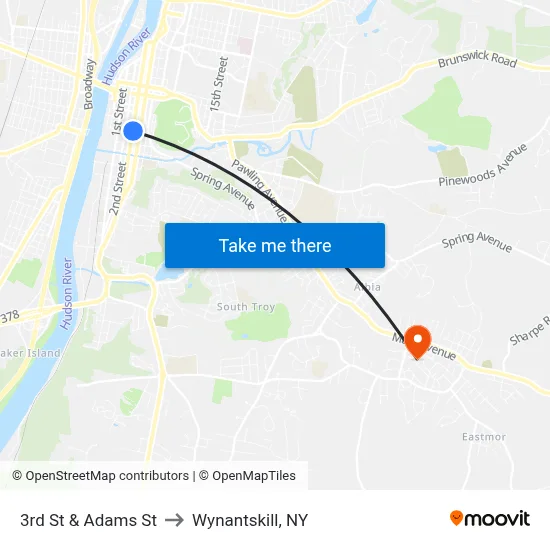 3rd St & Adams St to Wynantskill, NY map