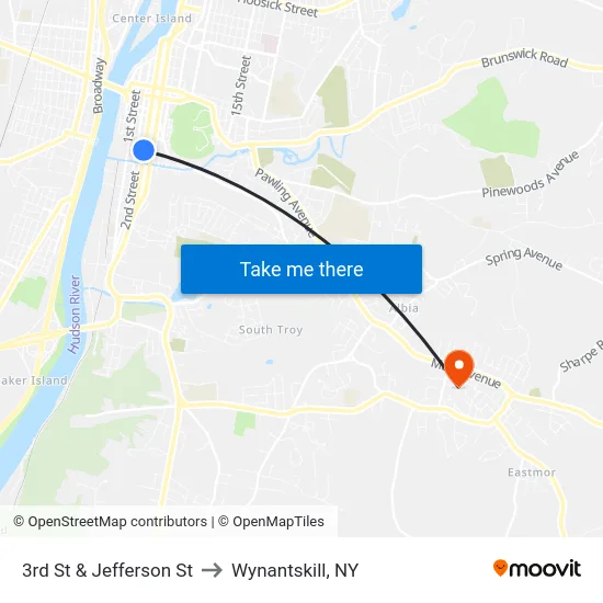 3rd St & Jefferson St to Wynantskill, NY map