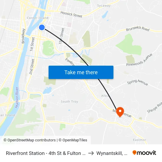 Riverfront Station - 4th St & Fulton St to Wynantskill, NY map