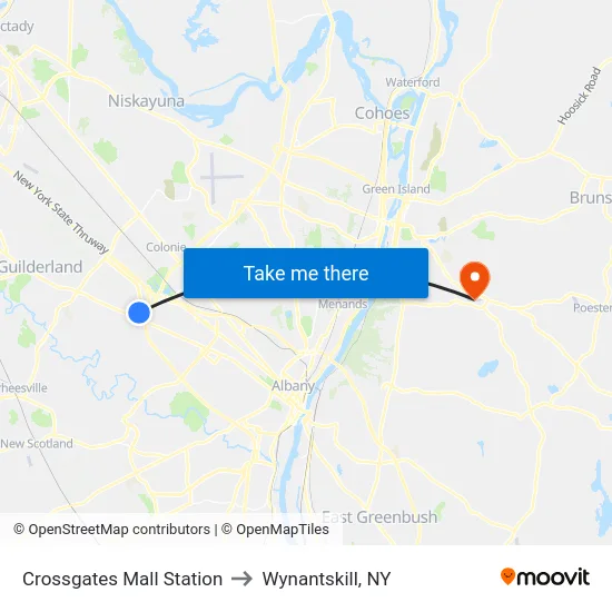 Crossgates Mall Station to Wynantskill, NY map