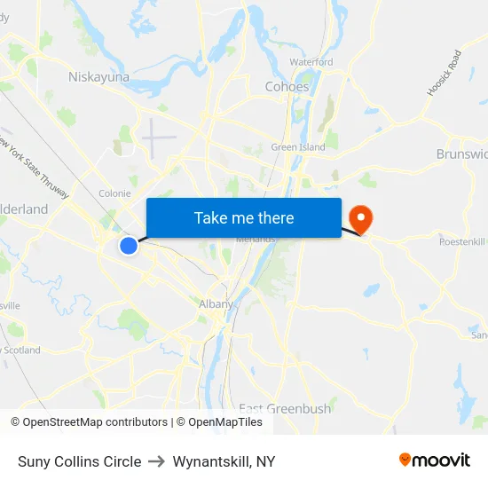 Suny Collins Circle to Wynantskill, NY map