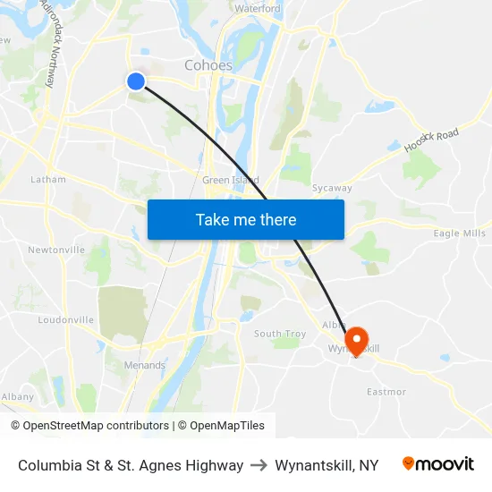 Columbia St & St. Agnes Highway to Wynantskill, NY map