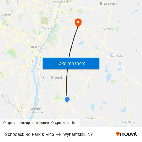Schodack Rd Park & Ride to Wynantskill, NY map