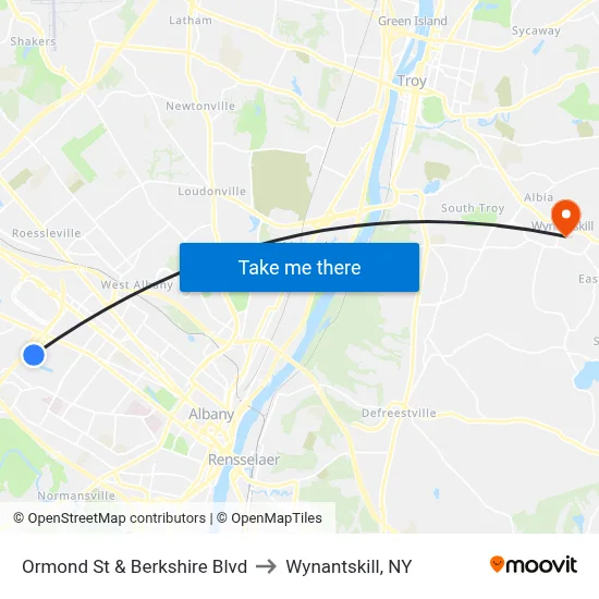 Ormond St & Berkshire Blvd to Wynantskill, NY map