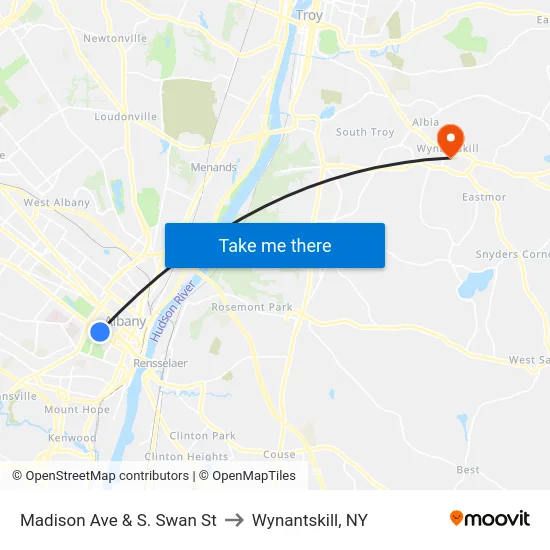 Madison Ave & S. Swan St to Wynantskill, NY map