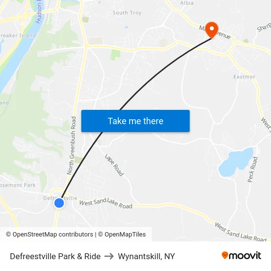 Defreestville Park & Ride to Wynantskill, NY map
