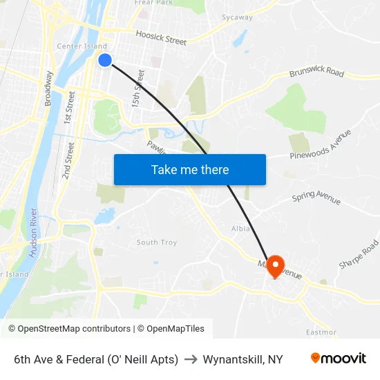 6th Ave &  Federal (O' Neill Apts) to Wynantskill, NY map