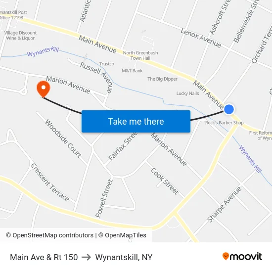 Main Ave & Rt 150 to Wynantskill, NY map