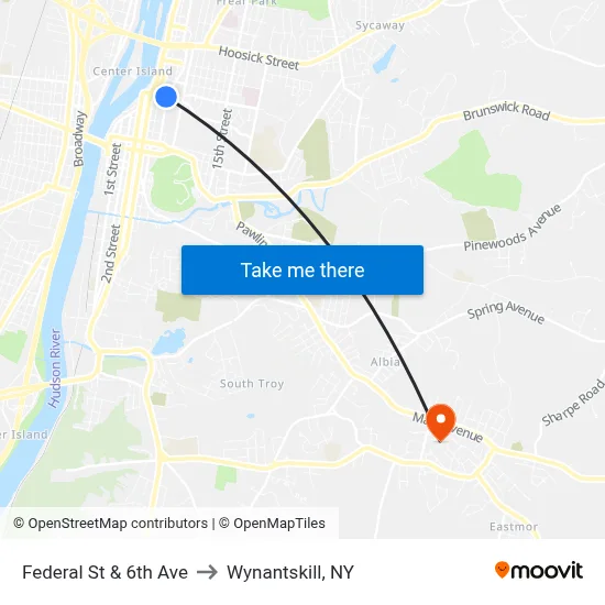 Federal St & 6th Ave to Wynantskill, NY map