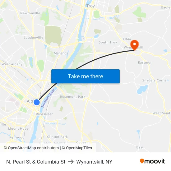 N. Pearl St & Columbia St to Wynantskill, NY map