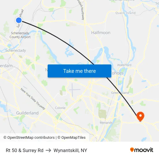 Rt 50 & Surrey Rd to Wynantskill, NY map