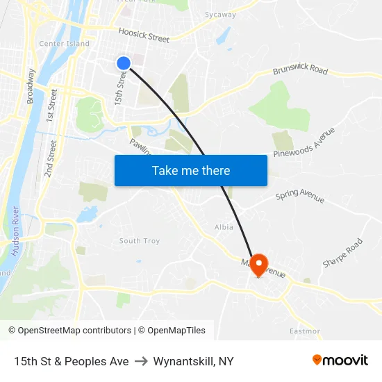 15th St & Peoples Ave to Wynantskill, NY map