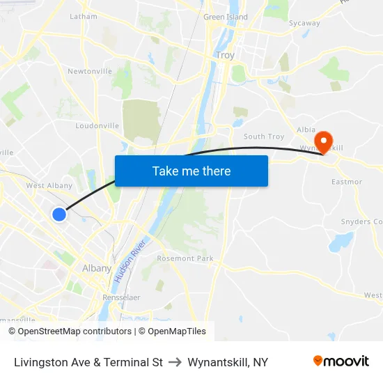 Livingston Ave & Terminal St to Wynantskill, NY map