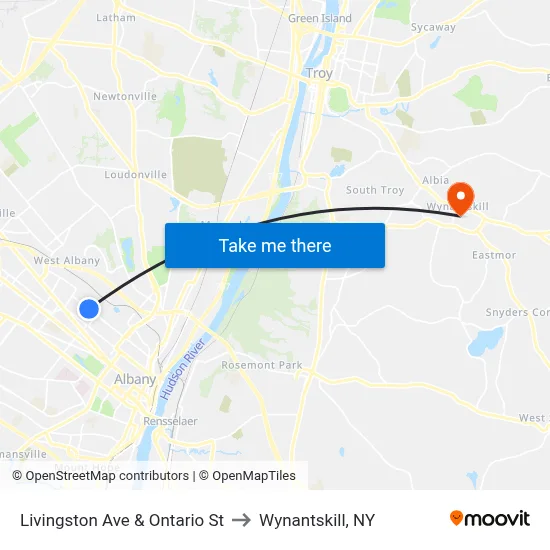 Livingston Ave & Ontario St to Wynantskill, NY map