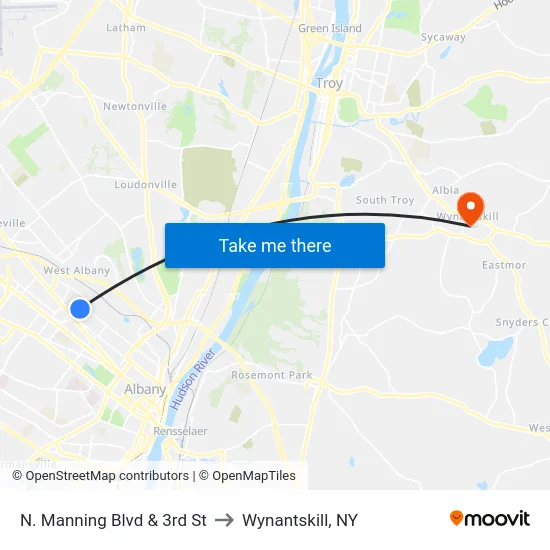N. Manning Blvd & 3rd St to Wynantskill, NY map
