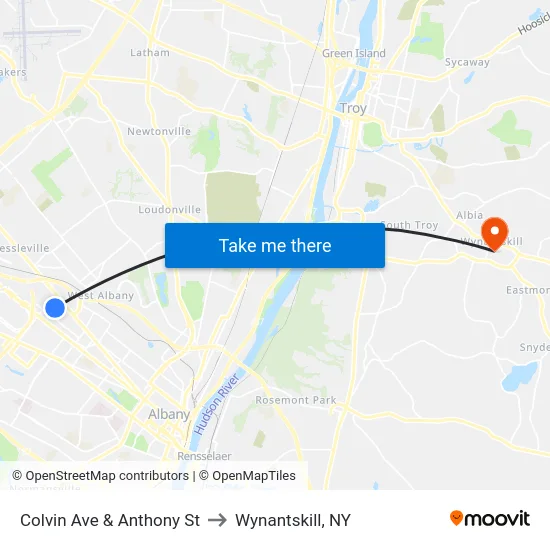 Colvin Ave & Anthony St to Wynantskill, NY map