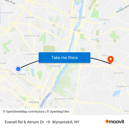 Everett Rd & Atrium Dr to Wynantskill, NY map